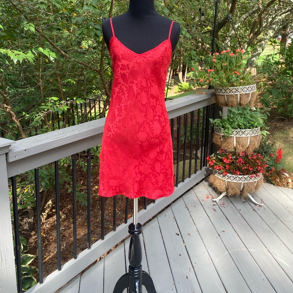 Vintage 90s Red Damask Floral Slip Dress Lingerie